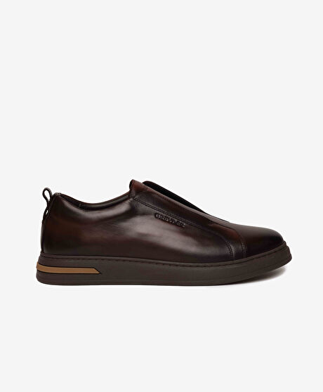 Erkek Kahverengi Hakiki Deri Sneaker Ayakkabı