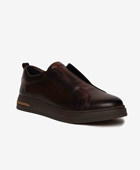 Erkek Kahverengi Hakiki Deri Sneaker Ayakkabı