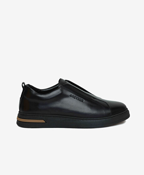 Erkek Siyah Hakiki Deri Sneaker Ayakkabı