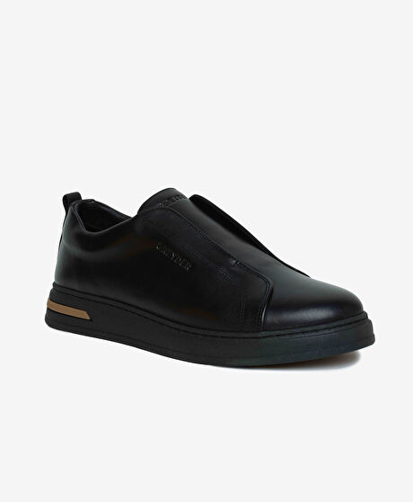 Erkek Siyah Hakiki Deri Sneaker Ayakkabı