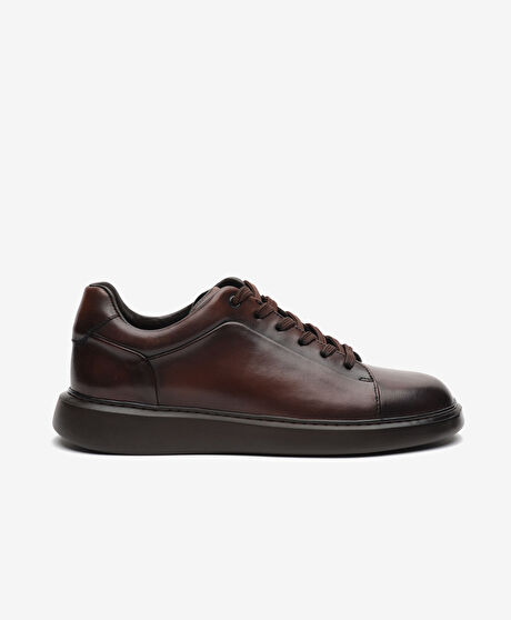 Erkek Kahverengi Hakiki Deri Sneaker Ayakkabı
