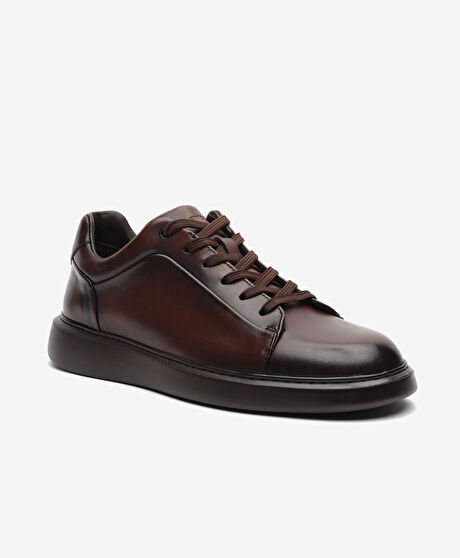 Erkek Kahverengi Hakiki Deri Sneaker Ayakkabı