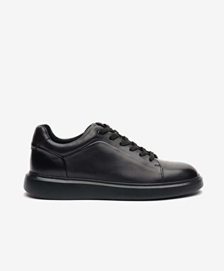 Erkek Siyah Hakiki Deri Sneaker Ayakkabı