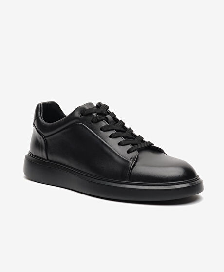 Erkek Siyah Hakiki Deri Sneaker Ayakkabı