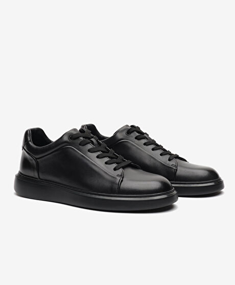 Erkek Siyah Hakiki Deri Sneaker Ayakkabı