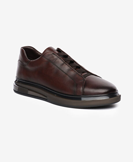Erkek Kahverengi Hakiki Deri Sneaker Ayakkabı