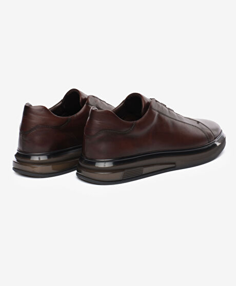 Erkek Kahverengi Hakiki Deri Sneaker Ayakkabı