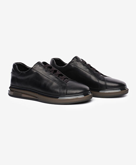 Erkek Siyah Hakiki Deri Sneaker Ayakkabı