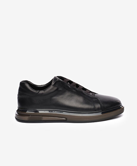 Erkek Siyah Hakiki Deri Sneaker Ayakkabı