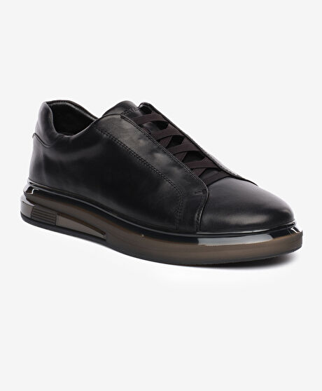 Erkek Siyah Hakiki Deri Sneaker Ayakkabı