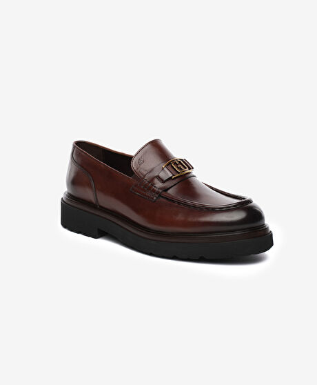 Erkek Kahverengi Hakiki Deri Loafer Ayakkabı