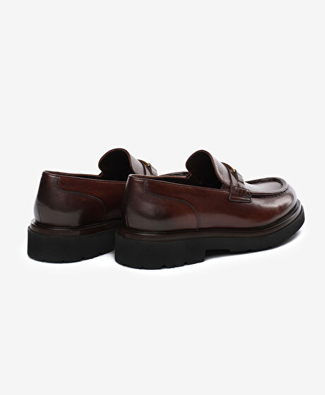 Erkek Kahverengi Hakiki Deri Loafer Ayakkabı