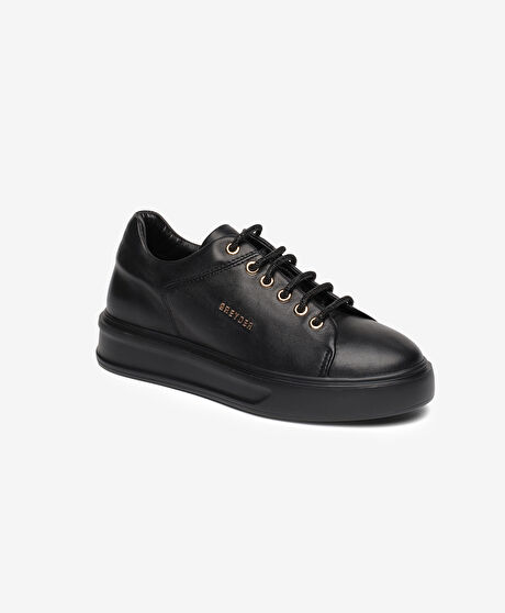 Kadın Siyah Hakiki Deri Sneaker Ayakkabı