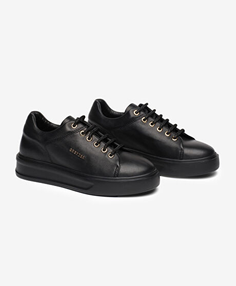 Kadın Siyah Hakiki Deri Sneaker Ayakkabı