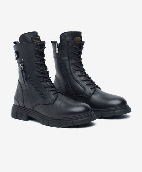 Kadın Siyah Hakiki Deri Military Bot