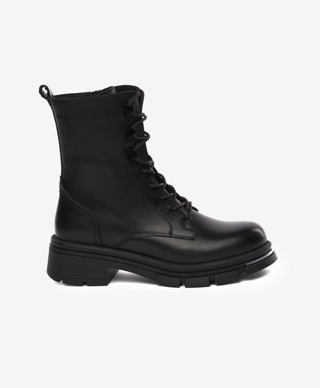 Kadın Siyah Hakiki Deri Military Bot