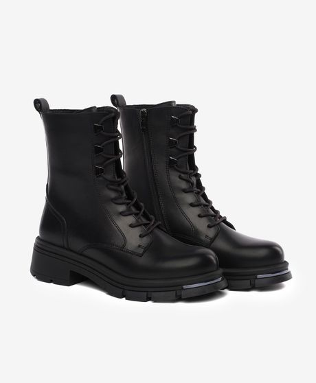 Kadın Siyah Hakiki Deri Military Bot