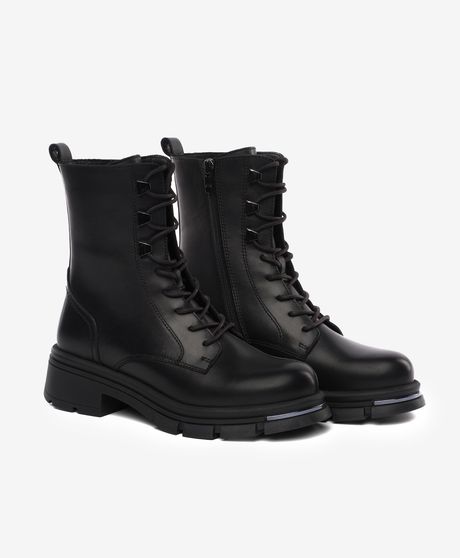 Kadın Siyah Hakiki Deri Military Bot