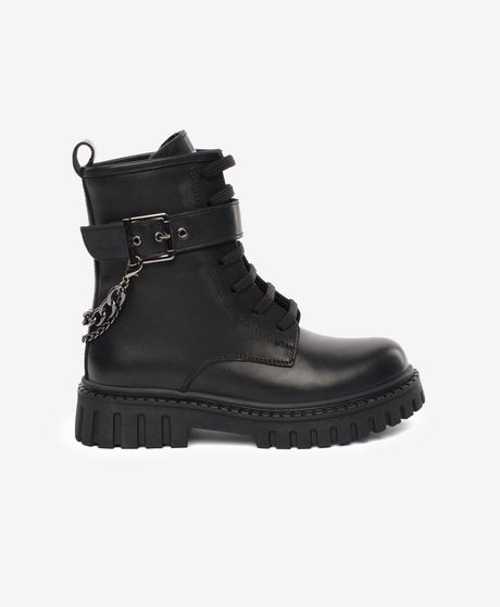 Çocuk Siyah Hakiki Deri Military Bot