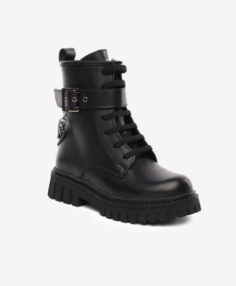 Çocuk Siyah Hakiki Deri Military Bot