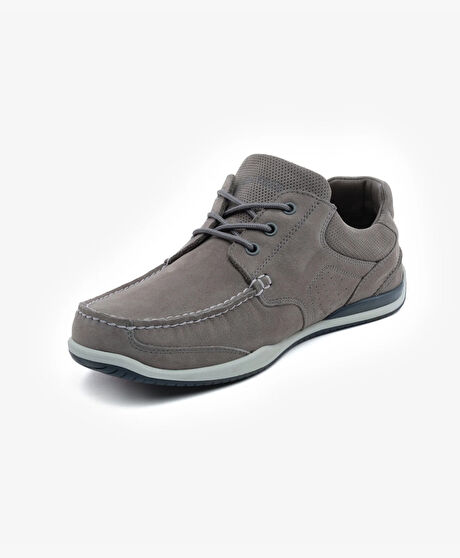 Erkek Gri Hakiki Deri Marine Ayakkabı