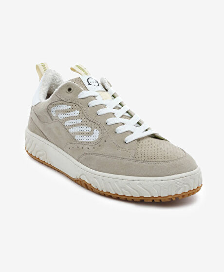 Erkek Ekru Hakiki Deri Sneaker Ayakkabı