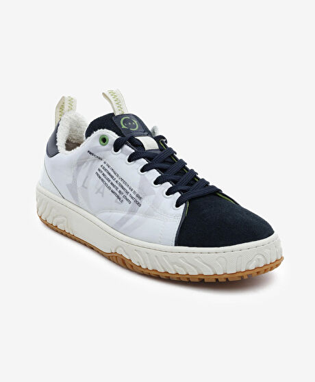 Erkek Beyaz Lacivert Hakiki Deri Sneaker Ayakkabı