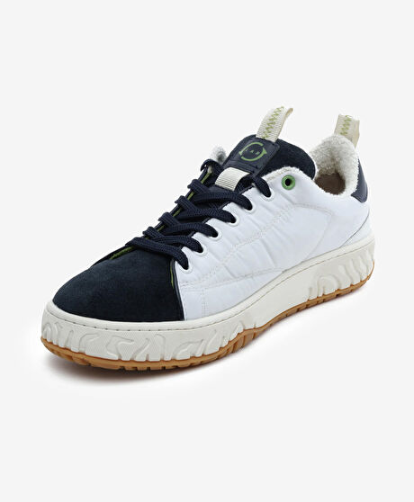 Erkek Beyaz Lacivert Hakiki Deri Sneaker Ayakkabı