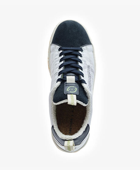 Erkek Beyaz Lacivert Hakiki Deri Sneaker Ayakkabı