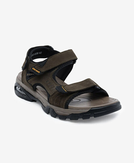 Erkek Haki Hakiki Deri Sandalet