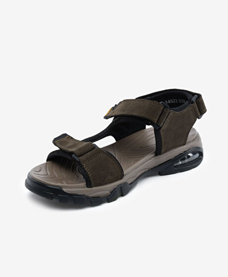 Erkek Haki Hakiki Deri Sandalet