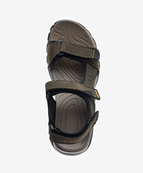 Erkek Haki Hakiki Deri Sandalet