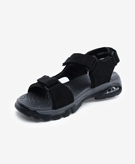 Erkek Siyah Hakiki Deri Sandalet