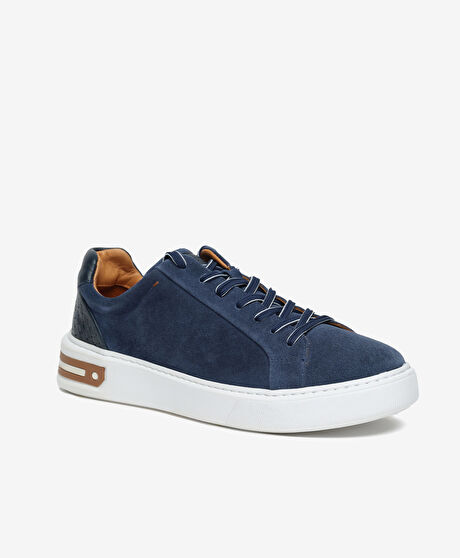 Erkek İndigo Hakiki Deri Sneaker Ayakkabı