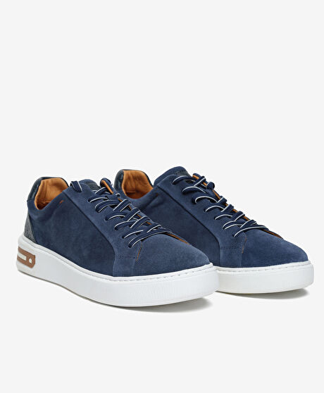 Erkek İndigo Hakiki Deri Sneaker Ayakkabı