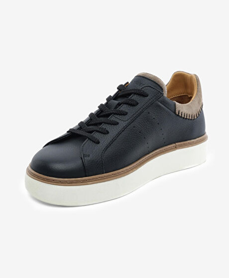 Erkek Siyah Hakiki Deri Sneaker Ayakkabı