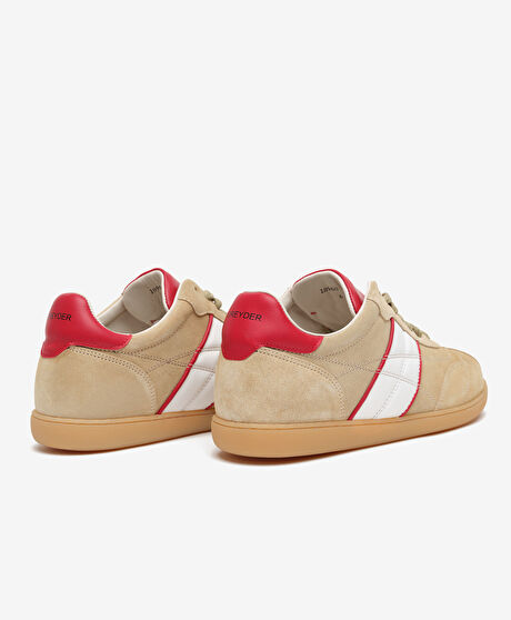Erkek Bej Kırmızı Hakiki Deri Sneaker Ayakkabı