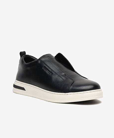 Erkek Hakiki Deri Siyah Sneaker Ayakkabı