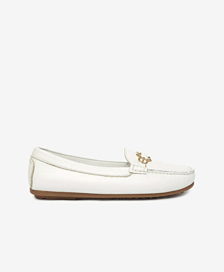 Kadın Beyaz Hakiki Deri Loafer Ayakkabı