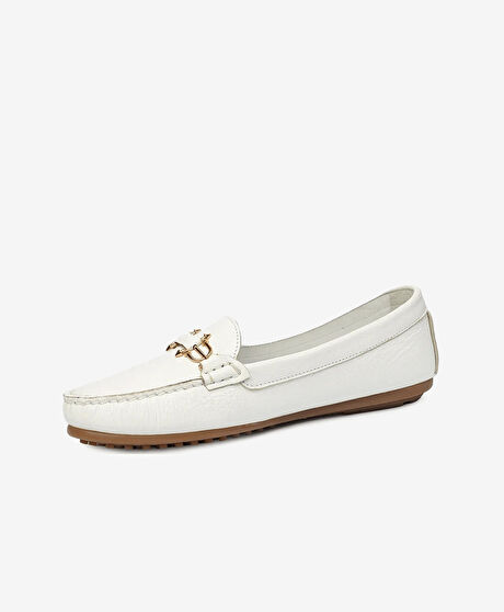 Kadın Beyaz Hakiki Deri Loafer Ayakkabı