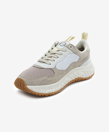 Kadın Ekru Hakiki Deri Spor Ayakkabı