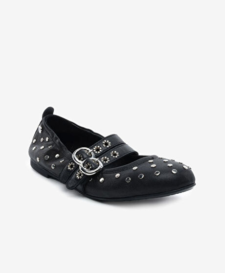 Kadın Siyah Hakiki Deri Babet