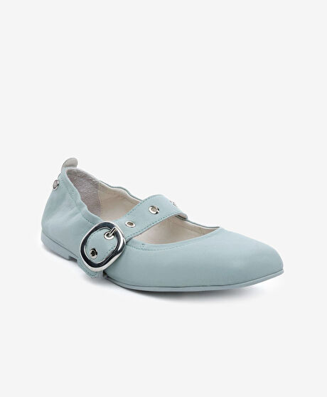 Kadın Yeşil Hakiki Deri Babet Ayakkabı