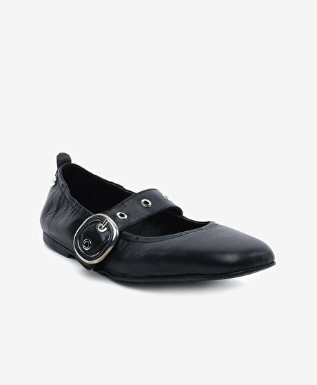 Kadın Siyah Hakiki Deri Babet Ayakkabı