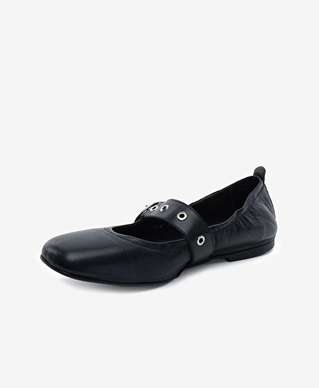 Kadın Siyah Hakiki Deri Babet Ayakkabı