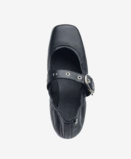 Kadın Siyah Hakiki Deri Babet Ayakkabı