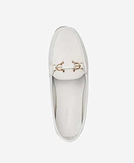 Kadın Beyaz Hakiki Deri Loafer Ayakkabı