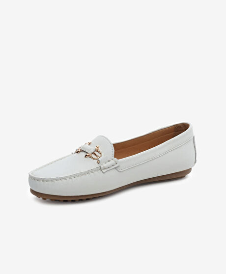 Kadın Beyaz Hakiki Deri Loafer Ayakkabı