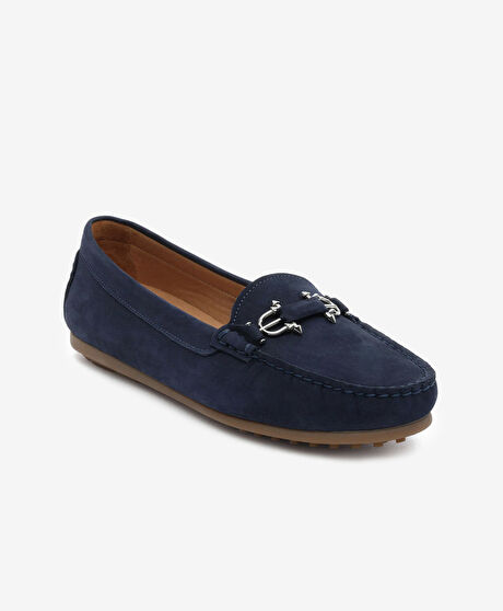 Kadın Lacivert Hakiki Deri Loafer Ayakkabı