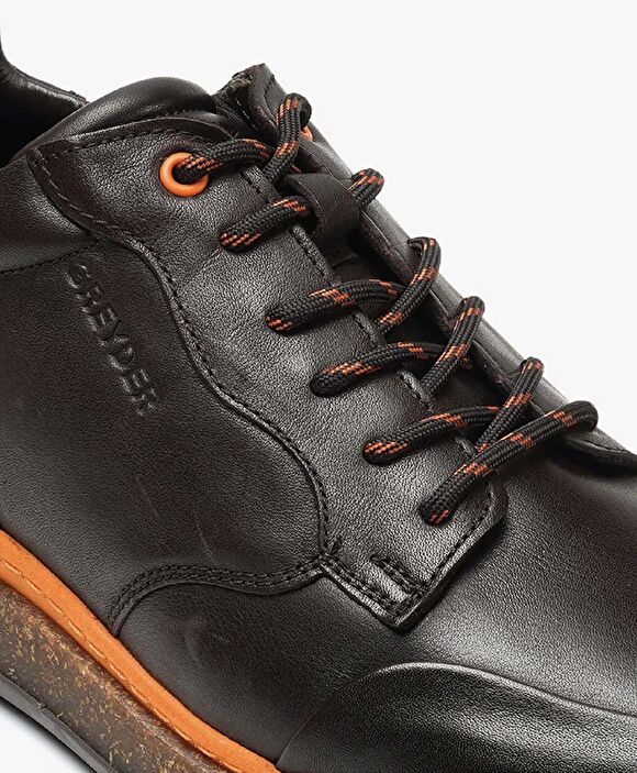 Erkek Koyu kahverengi Turuncu Hakiki Deri Casual Ayakkabı